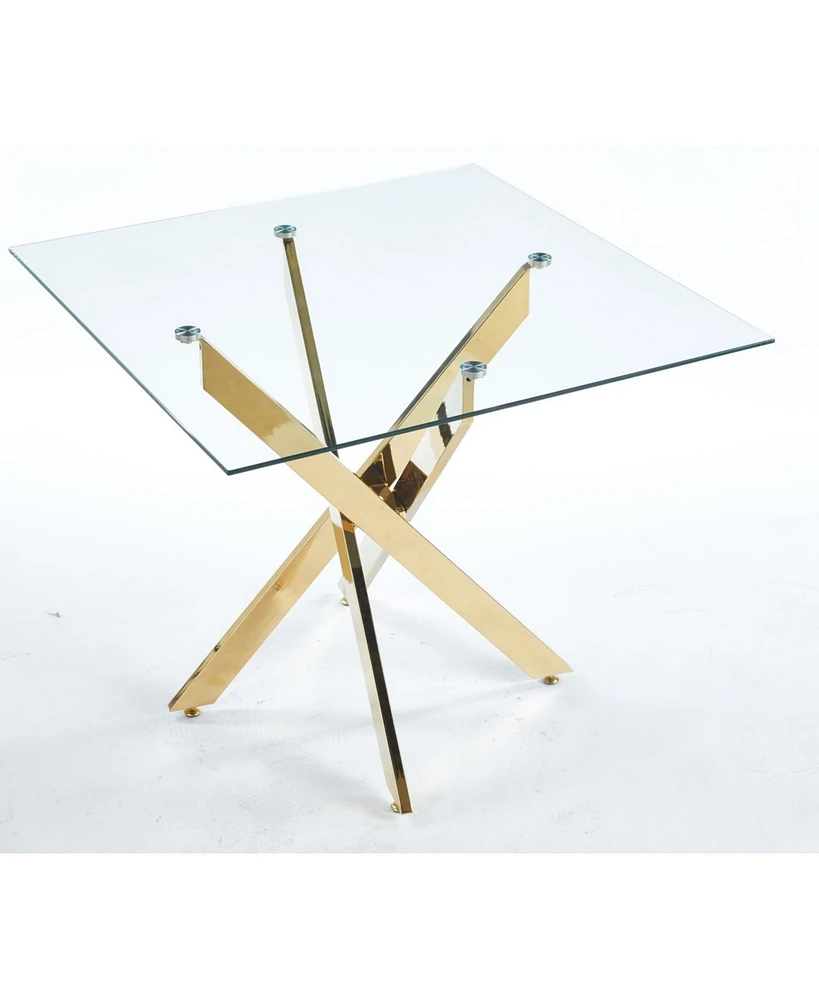 Modern Square Dining Table with Tempered Glass Top and Metal Legs (90x90x75cm)
