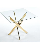 Modern Square Dining Table with Tempered Glass Top and Metal Legs (90x90x75cm)