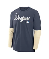 Nike Men's Navy Los Angeles Dodgers Authentic Collection City Connect Lightweight Player Tri-Blend Performance Long Sleeve T-Shirt