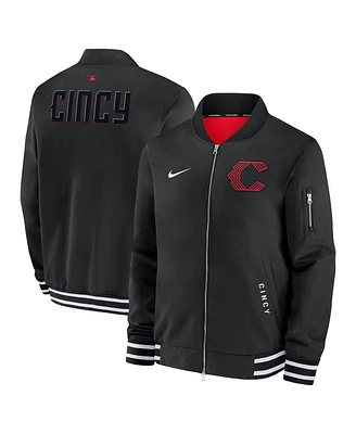 Nike Men's Black Cincinnati Reds Authentic Collection City Connect Full-Zip Bomber Jacket