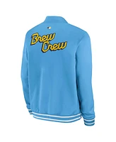 Nike Men's Light Blue Milwaukee Brewers Authentic Collection City Connect Full-Zip Bomber Jacket