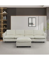 Beige Modular Cloud Sofa, Ottoman & Pillows: Modern Living Room Couch