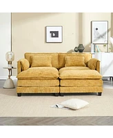 Chenille Sofa with Footstools and Armrests
