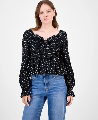 Celebrity Pink Juniors' Ditsy-Print Ruffle-Trim Babydoll Top