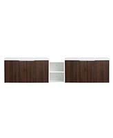 Modern Wall Mounted Vanity with Resin Sink, Storage Shelves, and Soft-Closing Doors