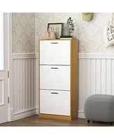 Shoe Storage Cabinet with 3 White Panel Flip Drawers, Freestanding Organizer for Entryway, Narrow Shoe Rack Cabinet