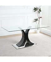 63" Glass Table with Stainless Steel Base (Set of 1)