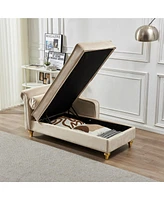 Modern Upholstery Chaise Lounge Chair With Storage Velvet (Beige)