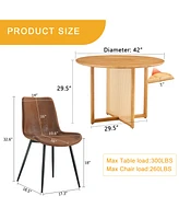 42" Round Wood Dining Set: Table & Brown Tech-Fabric Chairs