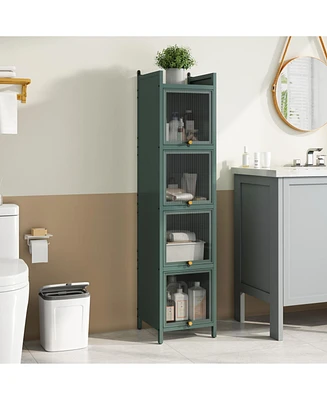 Modern 4-Tier Glass Door Cabinet: Multi-Purpose Storage for Entryway, Living Room, Bathroom