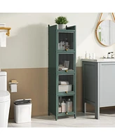 Modern 4-Tier Glass Door Cabinet: Multi-Purpose Storage for Entryway, Living Room, Bathroom