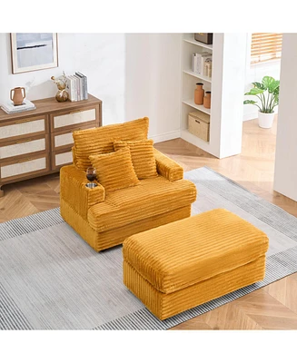 Cozy Armchair & Ottoman Set: 39" Spring Upholstered Sofa with Cup Holder