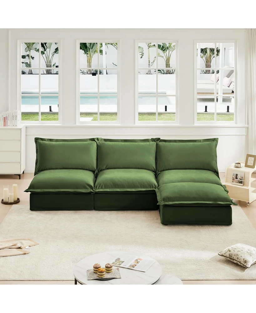 Modern Modular Sectional with Ottoman, Armless, Reversible, Chenille Fabric