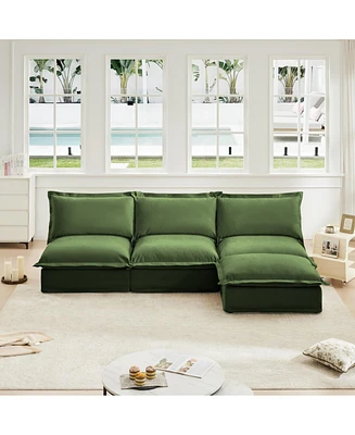 Modern Modular Sectional with Ottoman, Armless, Reversible, Chenille Fabric