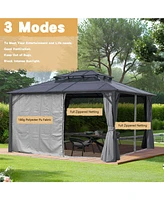 12x16 Hardtop Gazebo, Double Roof, Netting & Curtains