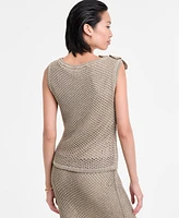 I.n.c. International Concepts Women's Metallic-Knit Floral-Applique Top, Exclusively at Macy's