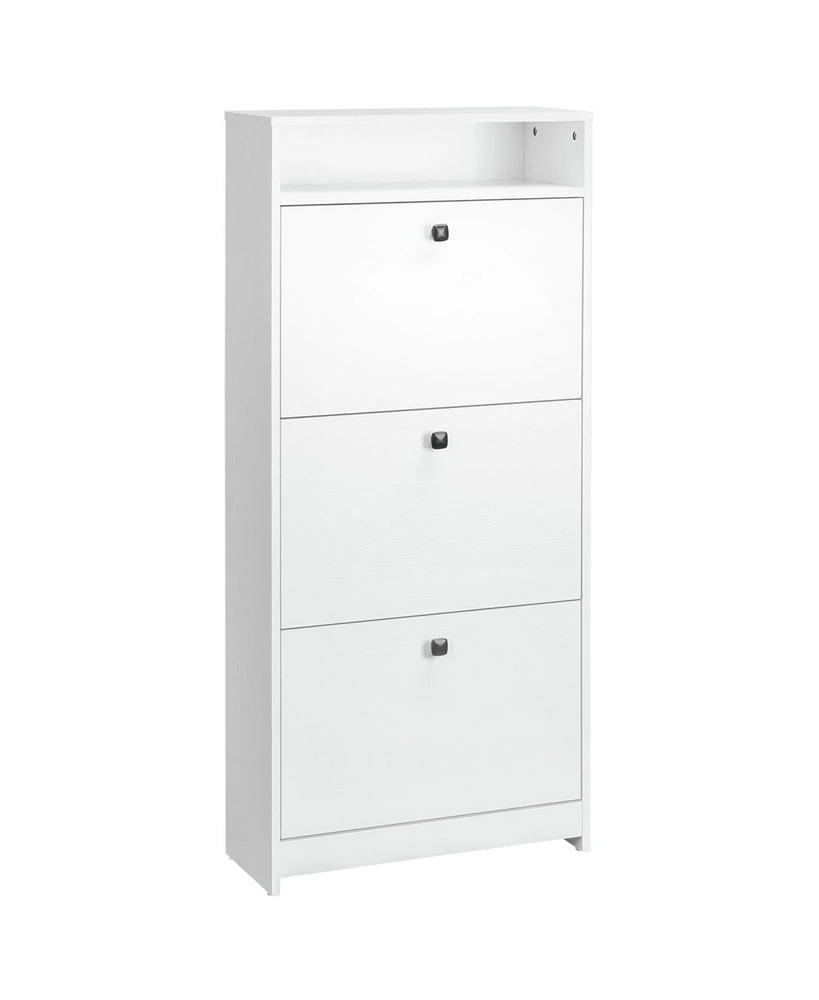 Slim Shoe Cabinet, Trendy Shoe Storage Cabinet with 3 Large Fold-Out Drawers & a Spacious Top Surface for Small Items, White