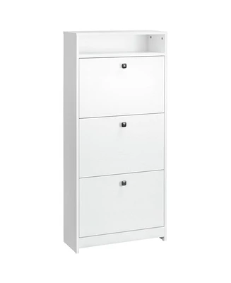 Slim Shoe Cabinet, Trendy Shoe Storage Cabinet with 3 Large Fold-Out Drawers & a Spacious Top Surface for Small Items, White
