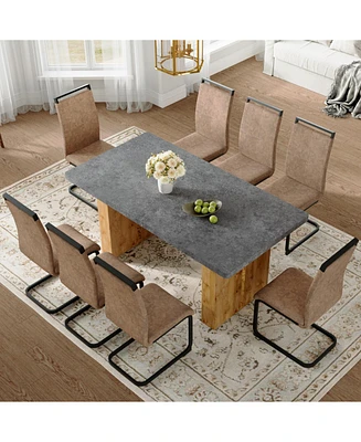 Cozy Modern Dining Set: 8-Seat Mdf Table with Brown Fabric Chairs