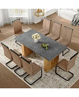 Cozy Modern Dining Set: 8-Seat Mdf Table with Brown Fabric Chairs