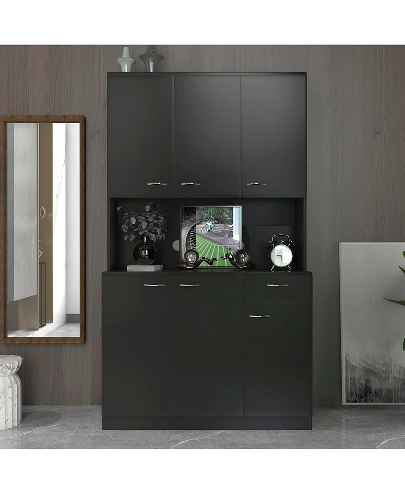 70.87" Tall Wardrobe & Kitchen Cabinet, With 6-Doors, 1-Open Shelves And 1-Drawer For Bedroom