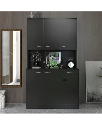 70.87" Tall Wardrobe & Kitchen Cabinet, With 6-Doors, 1-Open Shelves And 1-Drawer For Bedroom