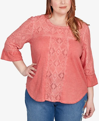 Alfred Dunner Plus Diamond Textured Bell Sleeve Top