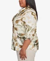 Alfred Dunner Plus Leaf Button Top