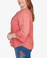 Alfred Dunner Plus Diamond Textured Bell Sleeve Top