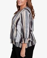 Alfred Dunner Plus Stripe Bell Sleeve Top