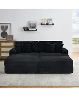 82 inches black corduroy sofa, two storage feet +4 throw pillows, create a living room, office fashion new darling