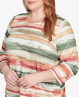 Alfred Dunner Plus Watercolor Stripe Top