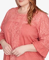 Alfred Dunner Plus Diamond Textured Bell Sleeve Top