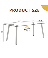 71" Glass Top Dining Table, Silver Metal Legs