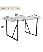 Retro Rectangular Dining Table - Textured Gray Top, Black Metal Legs
