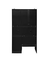 Black Kitchen Pantry Cabinet w/ Rattan Doors & Microwave Stand