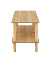 2-Tier Tv Stand with Storage Shelf and Rubberwood Legs