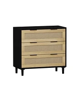 3-Drawers Rattan Storage Cabinet Rattan Drawer,for Bedroom,Living Room,Dining Room,Hallways,Black