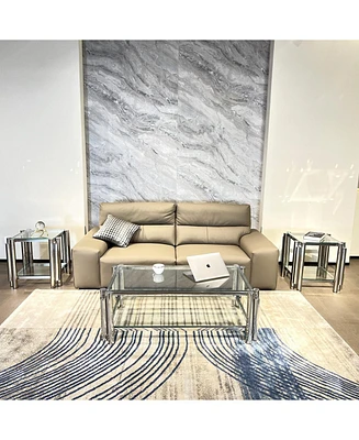 Modern 3-Piece Stainless Steel Coffee Table Set with Clear Glass Tops