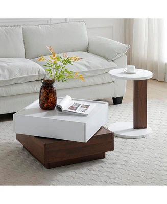 2-Tier Rotating Coffee Table with Drawers, Square and Swivel