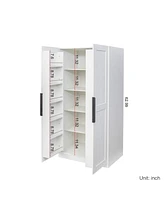 62.99in Kitchen Pantry Cabinet, White Freestanding Buffet Cupboards Sideboard with Doors & Shelves, Kitchen Pantry Storage Cabinet for Kitchen, Living