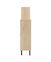 Rattan 5 Door Shoe Rack, Freestanding Modern Shoe Storage Cabinet, for Entryway