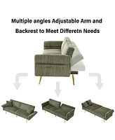 79 inch corduroy sofa bed, foldable double sofa bed with folding armrests, suitable for living rooms and small spaces
