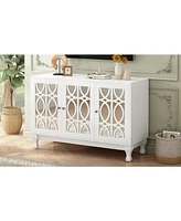Mirrored Tv Stand for TVs up to 55", with Solid Wood Legs, Metal Handle, and Adjustable Shelves