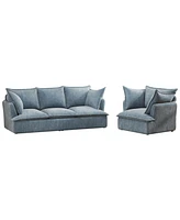 94" 3+1 Seater Cloud Sectional Sofa, Blue Chenille