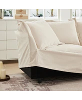 L-Shaped Slipcovered Sectional Sofa with Ottoman & Pillows