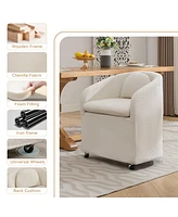 Set of 1 Chenille Fabric Dining Armchair With Back Cushion and Universal Wheels,Beige
