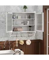 24.8" Glass Door Cabinet with 3-Tier Storage & Towel Rack