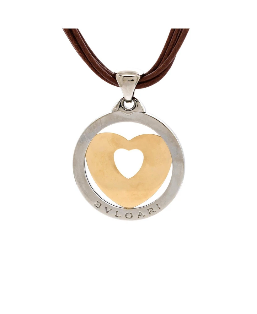 Pre-Owned Bvlgari Tondo Heart Necklace Stainless Steel with 18K Gold and Cord