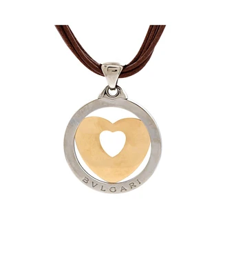 Pre-Owned Bvlgari Tondo Heart Necklace Stainless Steel with 18K Gold and Cord